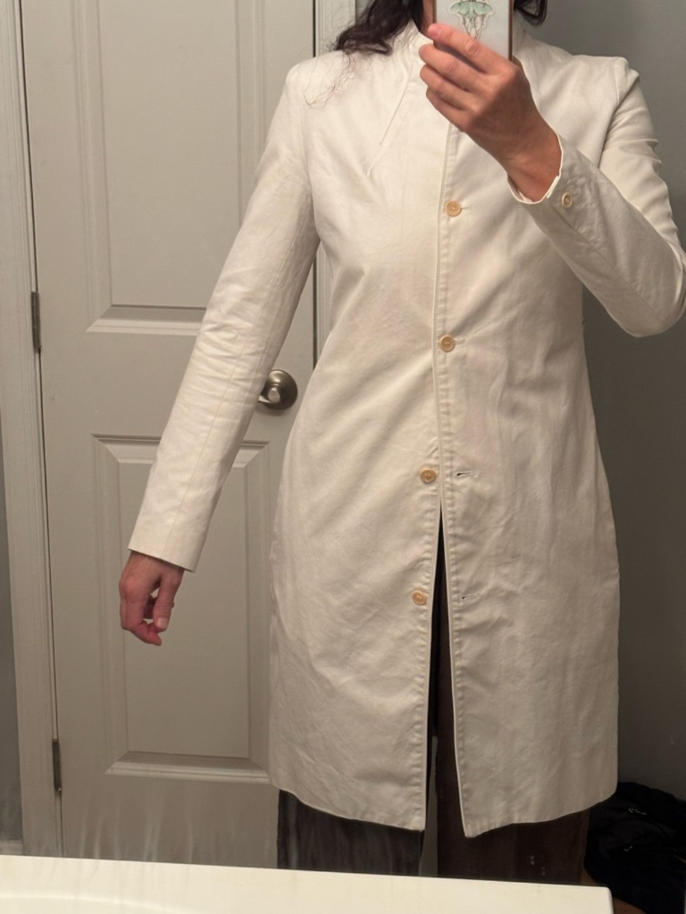 Chic Cream Cotton Trench Coat with Braided Leather Belt S/XS
